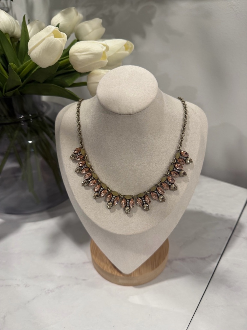 Banana Republic Factory Rose Pink Crystal Bib Necklace